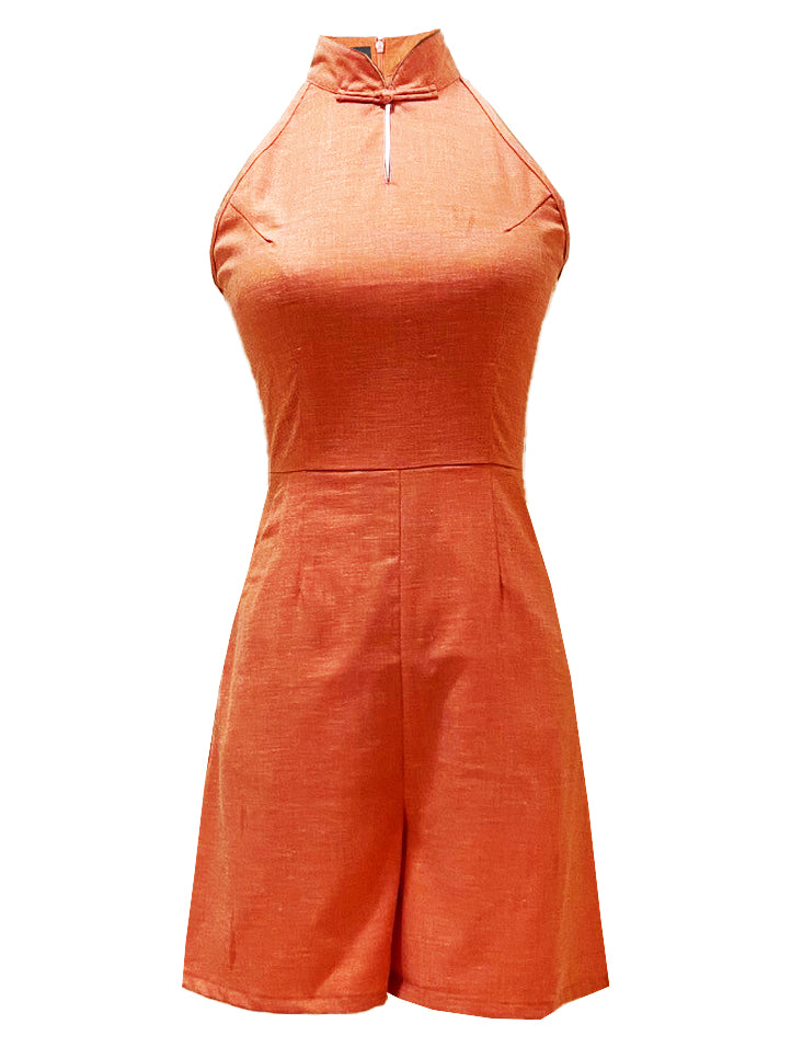 Mandarin Collar Short Jumpsuit