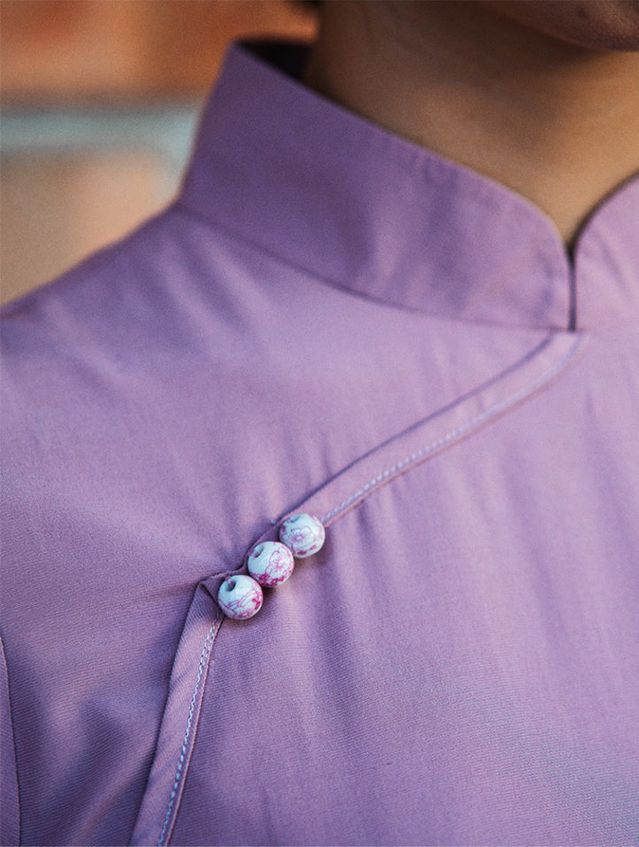 Lilac Short Sleeve Cheongsam Dress