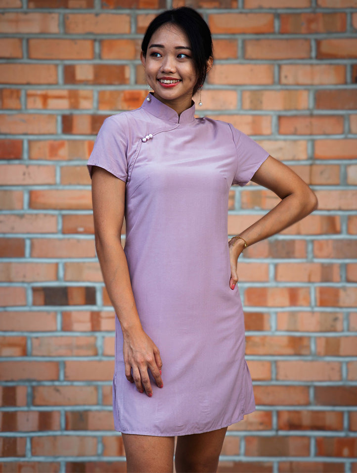Lilac Short Sleeve Cheongsam Dress