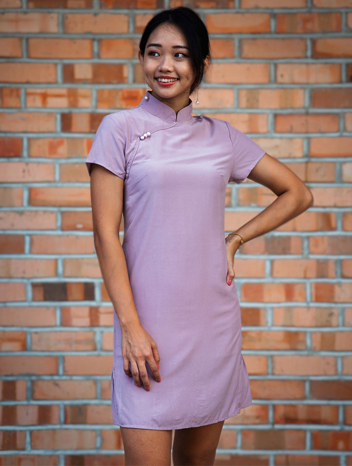 Lilac Short Sleeve Cheongsam Dress