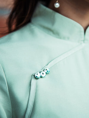 Mint Short Sleeve Cheongsam Dress