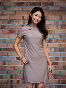 Sand Short Sleeve Cheongsam Dress
