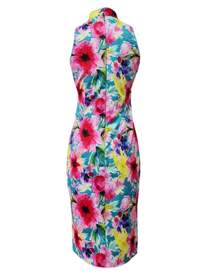 Floral Cut-In Sleeve Cotton Qipao