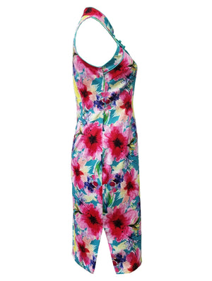 Floral Cut-In Sleeve Cotton Qipao