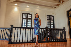 Cerulean Cut-In Sleeve Qipao