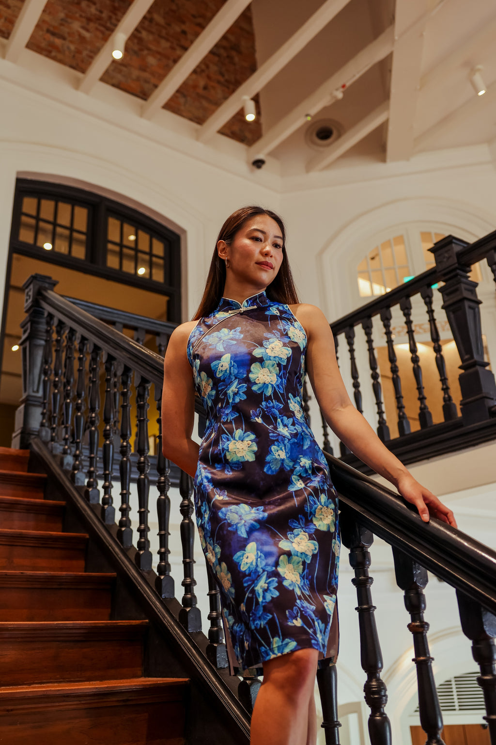 Cerulean Cut-In Sleeve Qipao