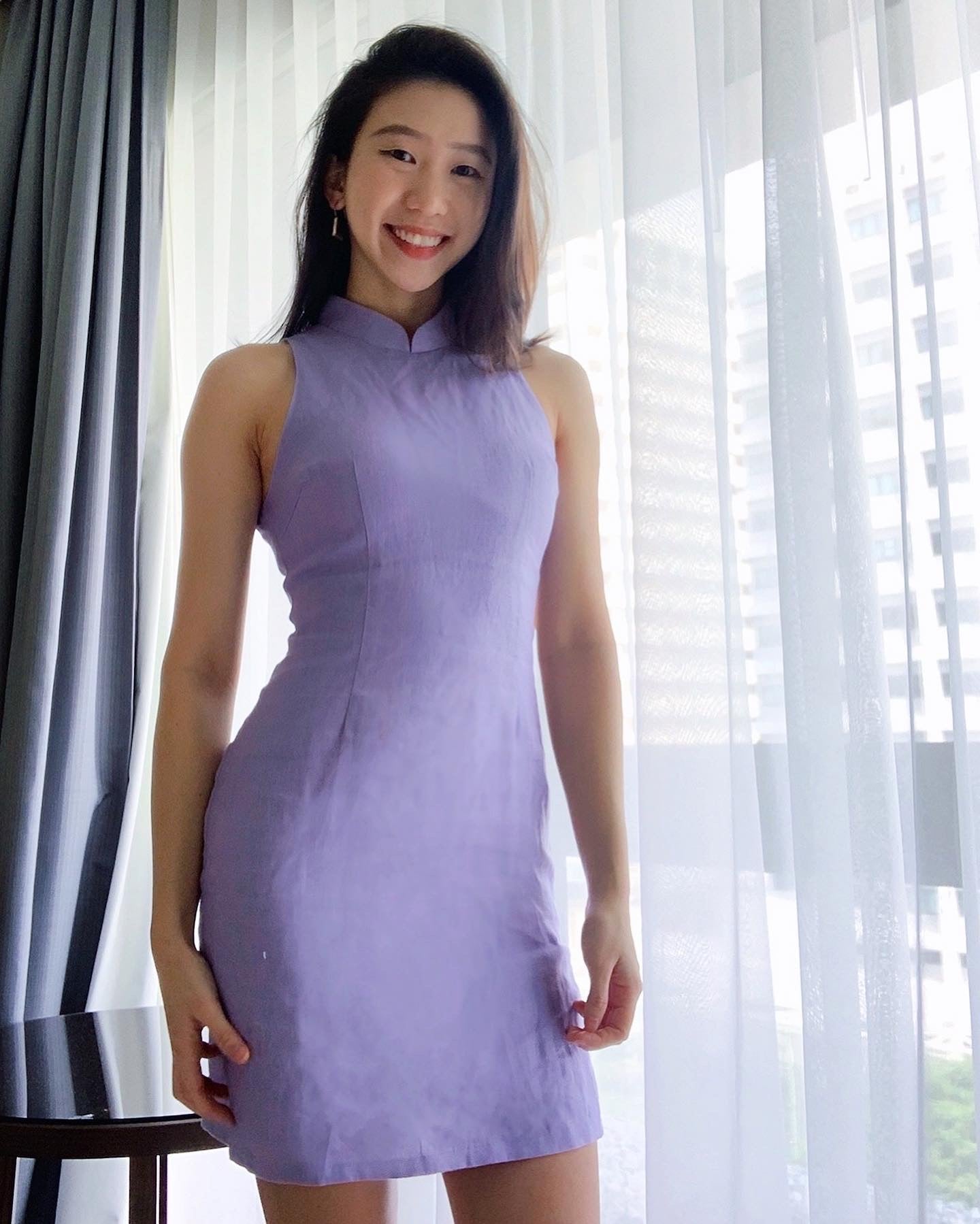 Lilac Linen Qipao with Side Buttons