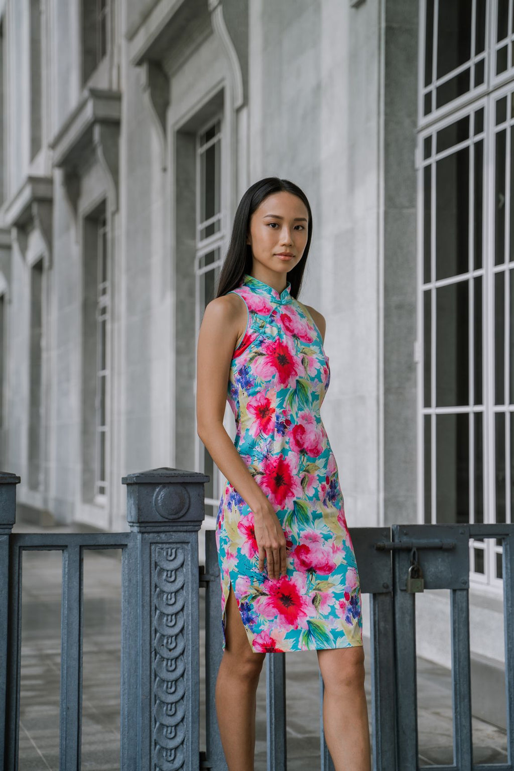 Floral Cut-In Sleeve Cotton Qipao
