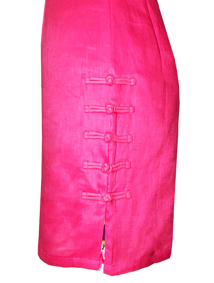 Fuchsia Linen Qipao with Side Buttons