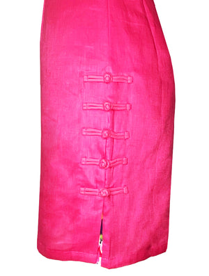 Fuchsia Linen Qipao with Side Buttons