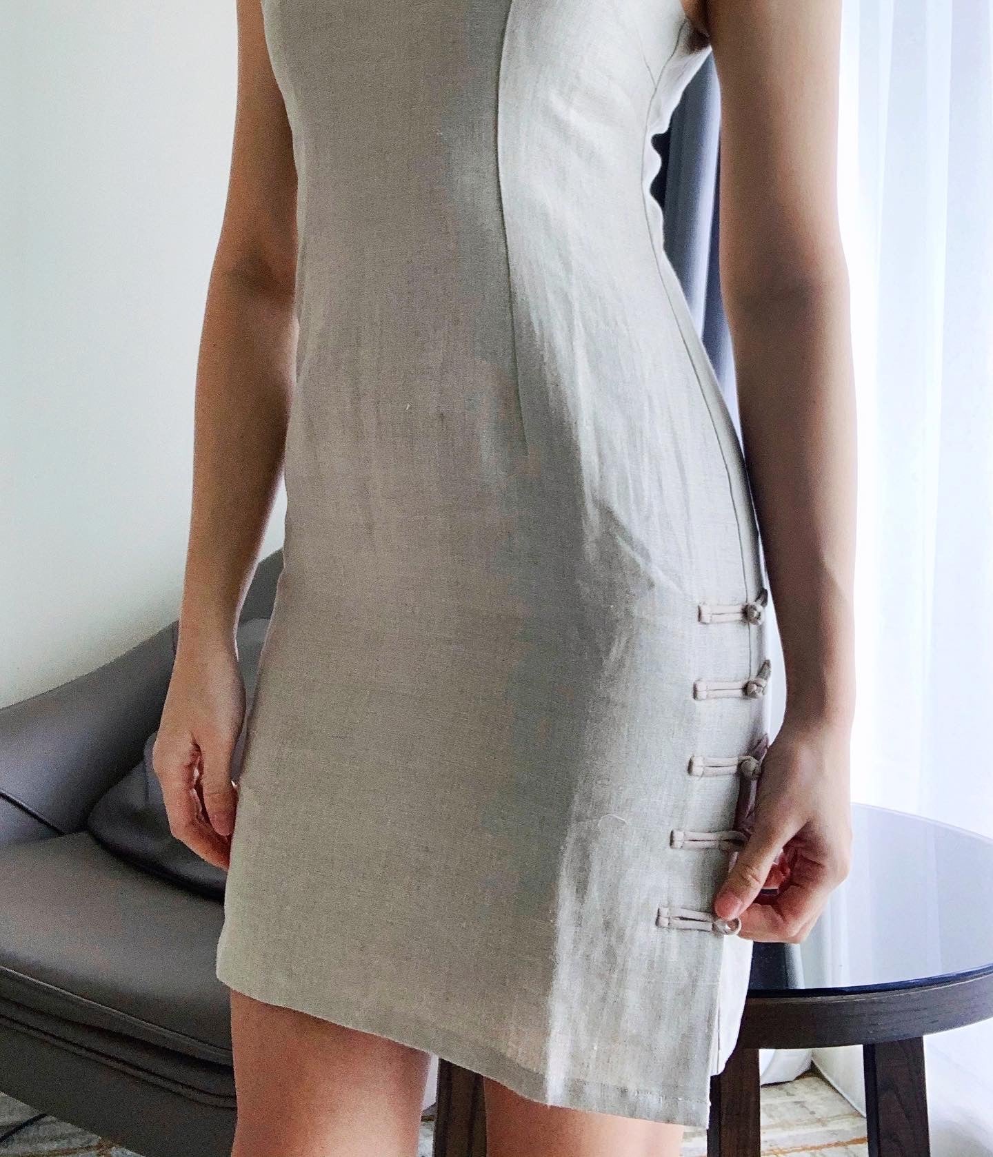 Earth Linen Qipao with Side Buttons
