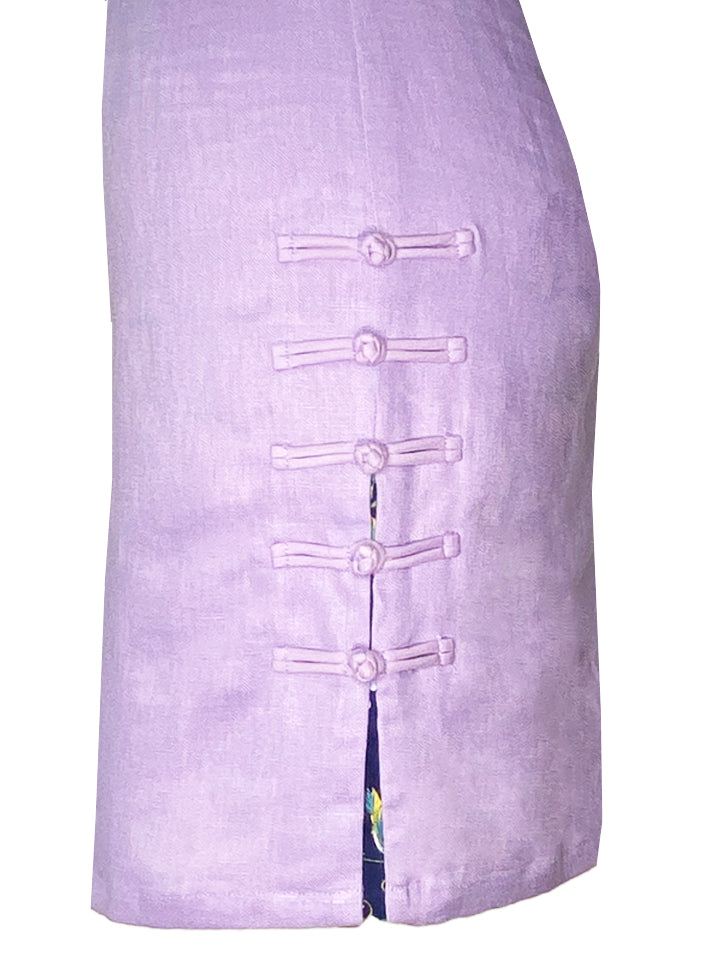 Lilac Linen Qipao with Side Buttons
