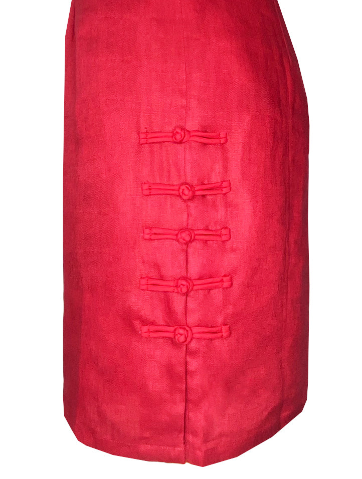 Ruby Linen Qipao with Side Buttons