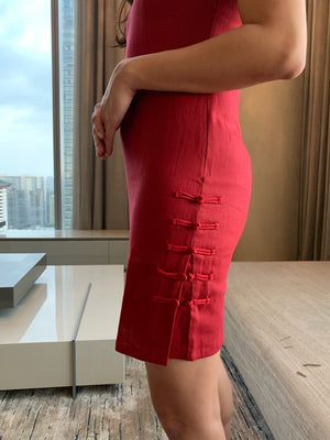 Ruby Linen Qipao with Side Buttons