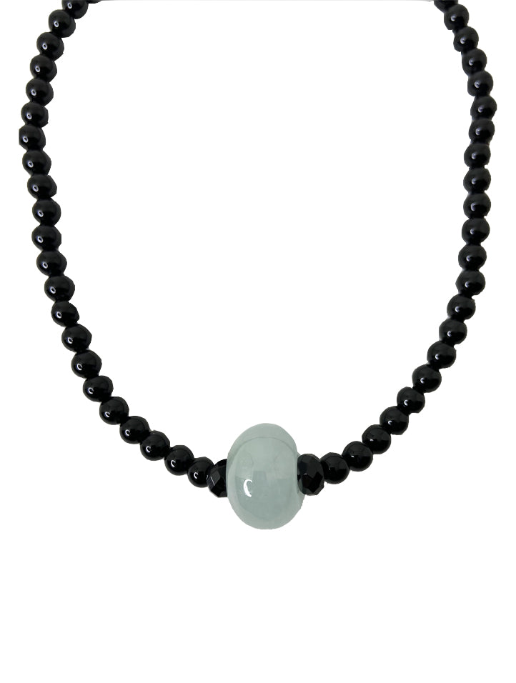 Jadeite Ring Pendant with Onyx Bead Choker