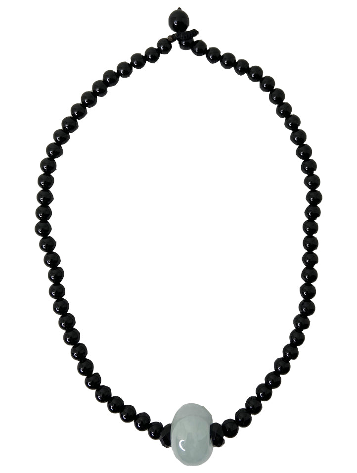 Jadeite Ring Pendant with Onyx Bead Choker
