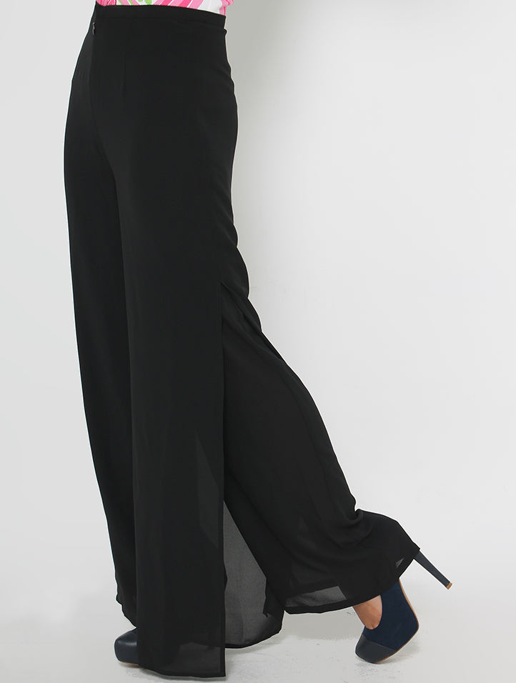 Buy Cloth.ier Polyester Chiffon Black Flare Pants in Singapore
