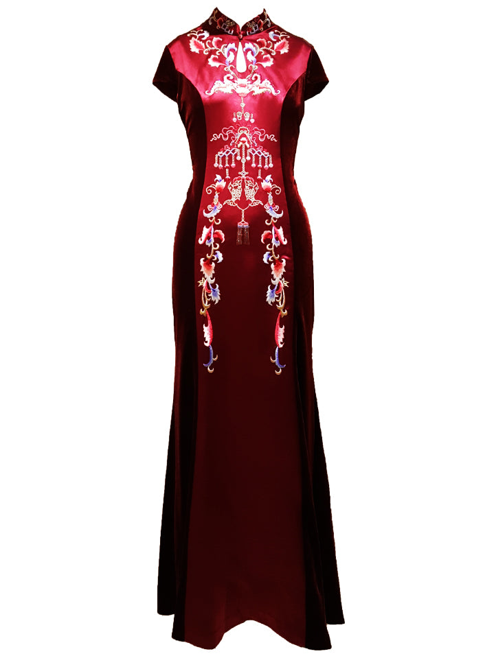 Long Embroidered Velvet Gown