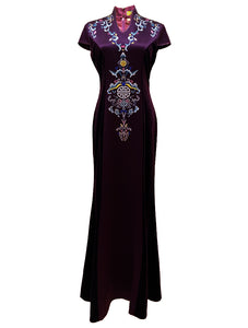 Long Embroidered Velvet Gown