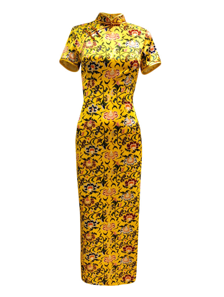 Buy Cloth.ier 100 Silk Yellow Classic Long Qipao Gown in Singapore