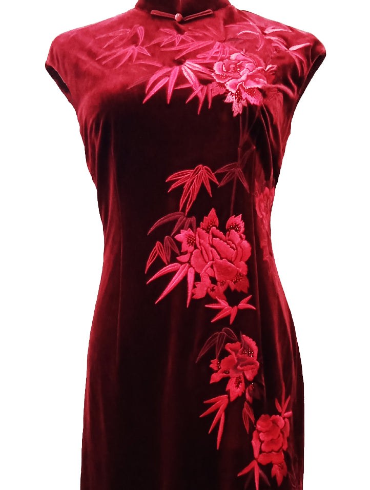 Long Embroidered Velvet Qipao (Pre-Order)