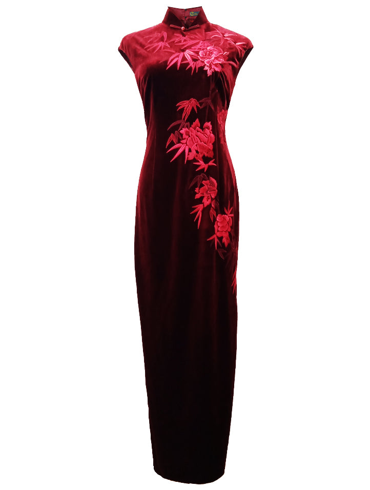 Long Embroidered Velvet Qipao (Pre-Order)