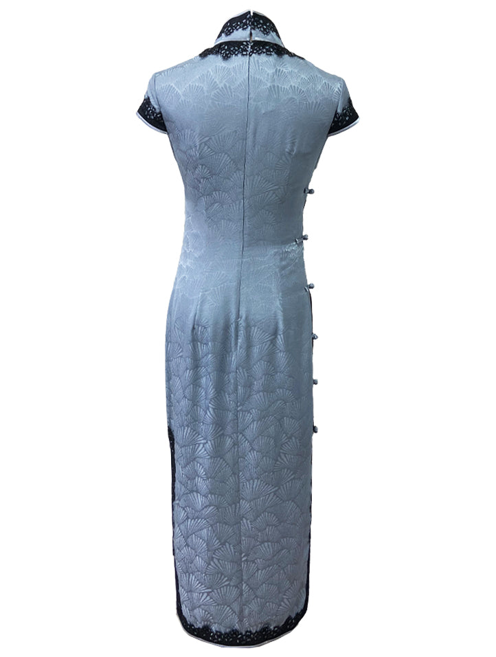 Mid-Length Lace Trim Silk Qipao