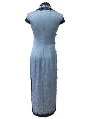 Mid-Length Lace Trim Silk Qipao