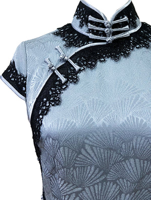 Mid-Length Lace Trim Silk Qipao