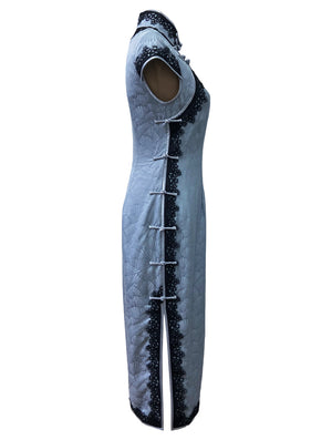 Mid-Length Lace Trim Silk Qipao