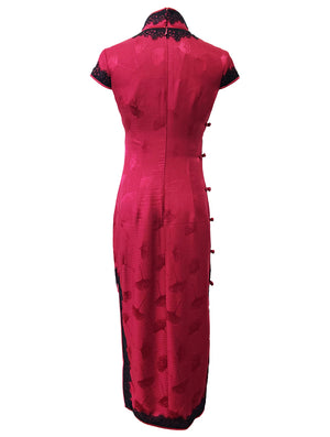 Mid-Length Lace Trim Silk Qipao