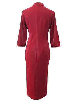 Mid-Length Embroidered Qipao