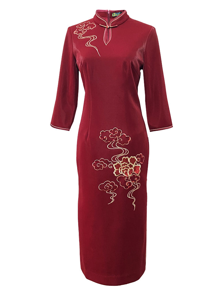 Mid-Length Embroidered Qipao